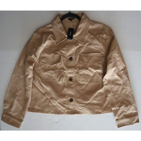 Express 09710136-0557 Women's Sz L Khaki Twill Cropped Shirt Jacket Shacket - Picture 8 of 9